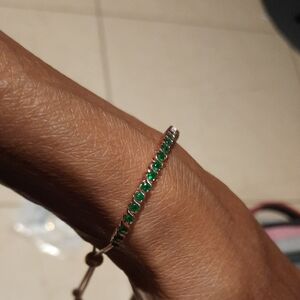 GENUINE CREATED EMERALD 14K ROSE GOLD OVER STERLING SILVER BOLO BRACELET NWOT